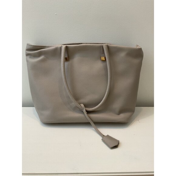Pebbled Leather Platinum Tote Bag With Top Zip Closure & Interior Pockets - Picture 1 of 5